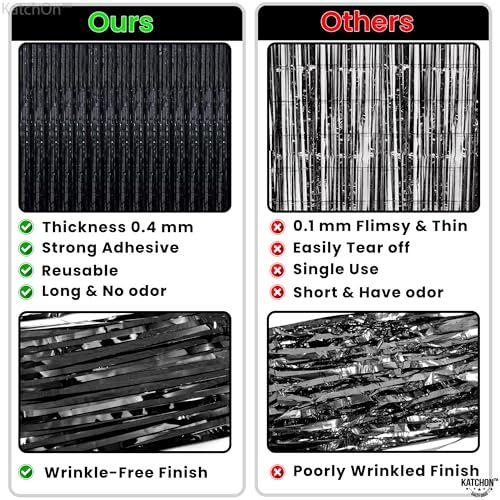 XtraLarge Black Backdrop Curtain - 3.2x8 Feet, Pack of 2 | Black Streamers for Black Birthday Decorations | Black Fringe, Black Curtain Backdrop | Halloween Backdrop for Halloween Decorations