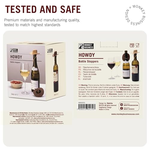 Monkey Business Howdy - 2-Pack Cowboy Hat Wine Stoppers – Fun Silicone Bottle Stoppers Keep Wine Fresh – Novelty Kitchen Gadgets & Cute Wine Accessories