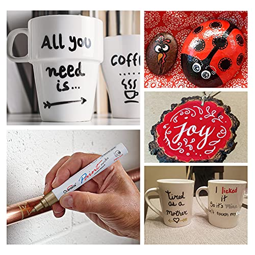 Mishiba Paint Markers Pens 5 Colors - Waterproof Oil Based Marker Pens, Medium Tip, Quick Dry and Permanent Paint Pens Works on Rock, Wood, Fabric, Plastic, Glass, Mugs, Stone Painting, Metal