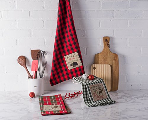 DII Holiday Kitchen Collection Embroidered Dishtowel Set, 18x28, Cabin Christmas, 3 Piece