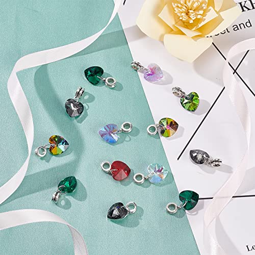 PH PandaHall 6 Colors Heart Glass Charms 30pcs Faceted Heart Pendants Valentine Charms Crystal Dangle Charms with Bail Hanger Large Hole Beads for Wedding Mother Necklace Bracelets Making, Hole: 5mm