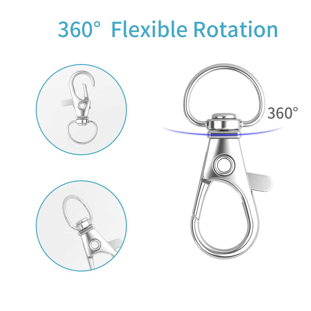HXSEMAYIG 100PCS Keychain Hooks with Key Rings,Metal Swivel Lobster Claw Clasps, for Keychain Clip Lanyard, Jewelry Making, Crafts (Silver)