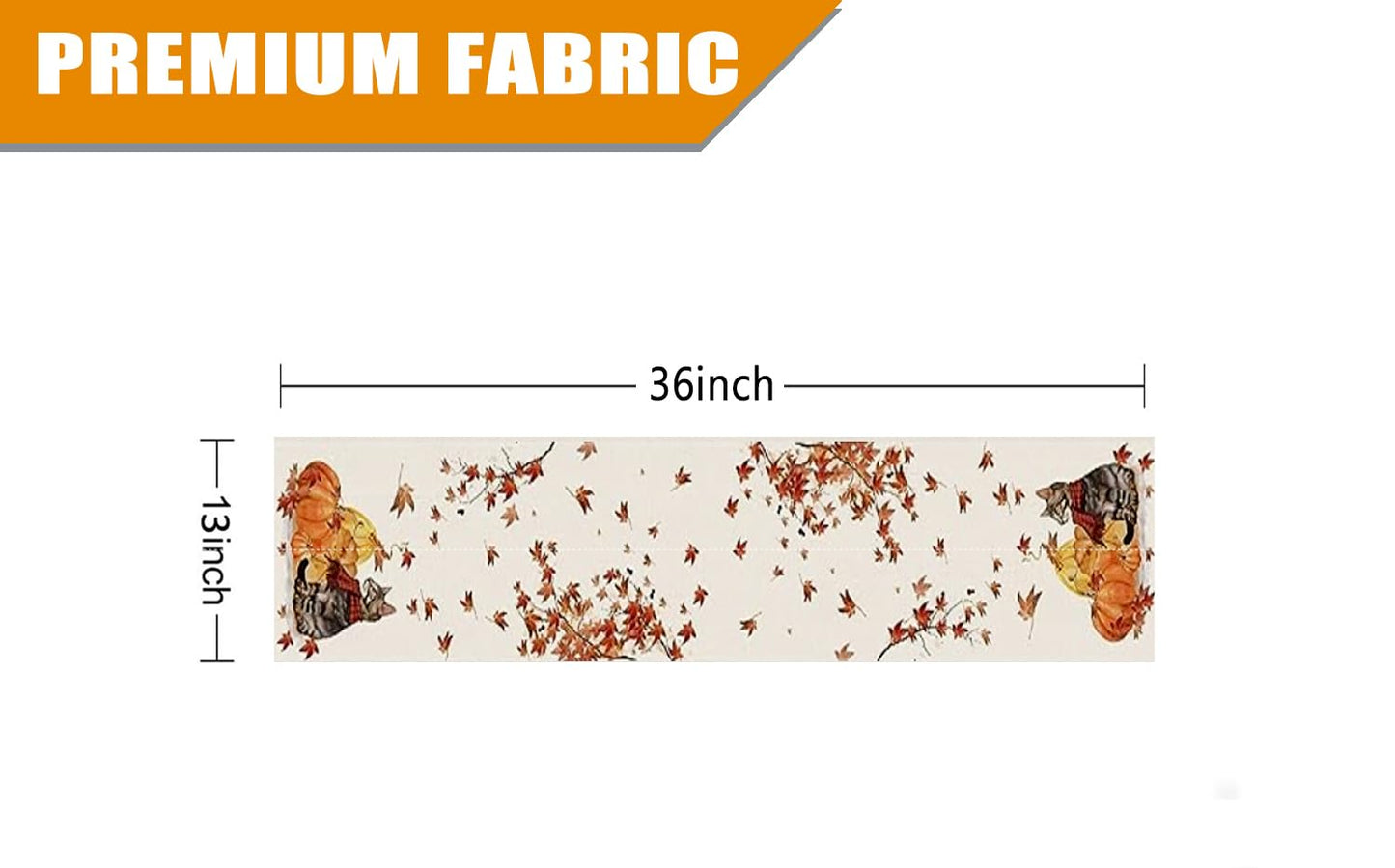 Fall Table Runner Pumpkins Cat Maple Leaf Autumn Harvest Seasonal Thanksgiving Decorations for Home Kitchen Dining Room Party Decor 13 x 36 Inch