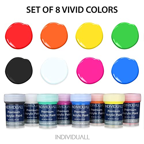 individuall Acrylic Paint Set for Canvas Painting - 8 Colors - Perfect for Holiday Gifts for Young Artists and DIY Projects - Canvas, Paper, Rock, Metal, Plastic and Walls