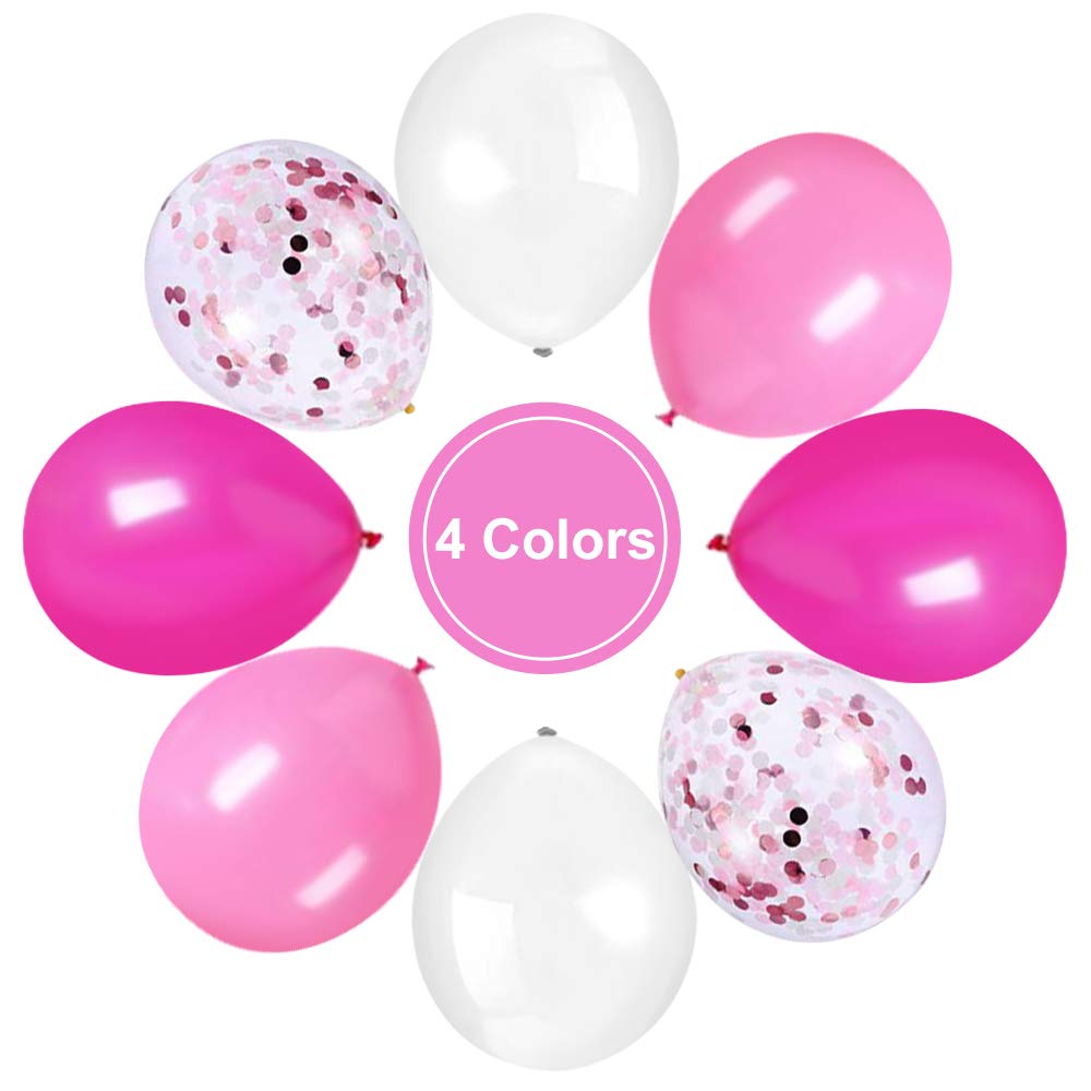 Thomtery Pink Confetti White Balloons, 50pcs 12 inch Latex Balloons for Birthday Party, Valentine's Day Decorations