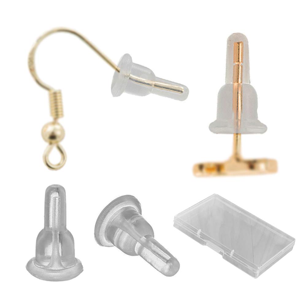 Clear Silicone Earring Backs - 150 Pcs / 75 Pairs Hypoallergenic Secure Push-Back Earring Stoppers for Stud Earrings, 10x6mm Full-Cover Studs Dust-Proof…