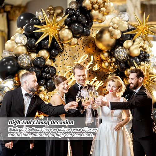 FOTIOMRG Black and Gold Balloons Garland Arch Kit, 5 10 12 18inch Black Gold Confetti Latex Balloons for Graduation New Year Anniversary Birthday Party Decorations