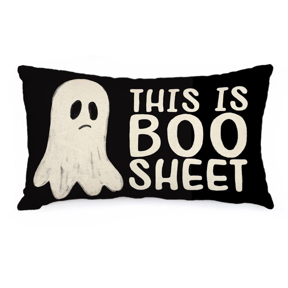 AACORS Halloween Pillow Cover 12X20 Inch Ghost Funny Halloween Saying Decoration Holiday Farmhouse Pillow Case Decor for Home Sofa Couch Indoor Outdoor AA188-12