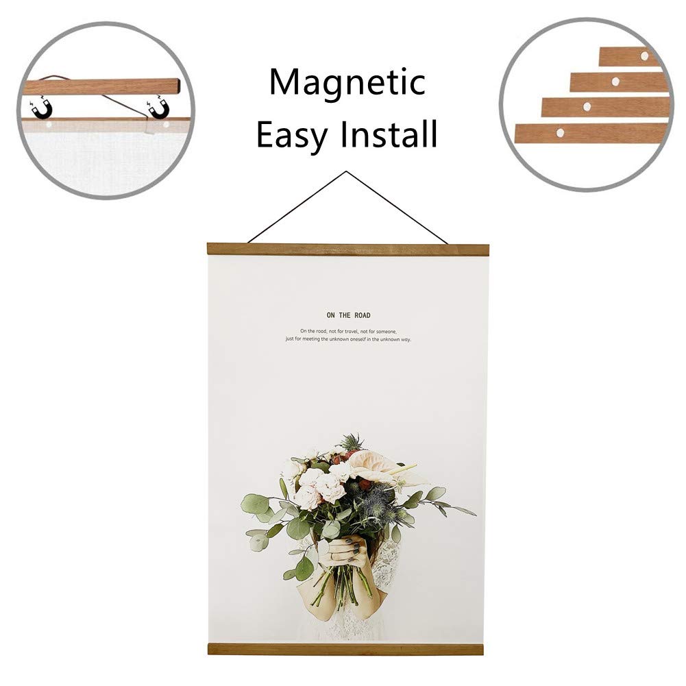 Miaowater 2 Pack Poster Frame,12x15 12x16 12x17 12x18 12x20 Magnetic Light Wood Wooden Frames Hanger for Photo Picture Art Canvas Print Artwork Wall Hanging Teak Wood 12''