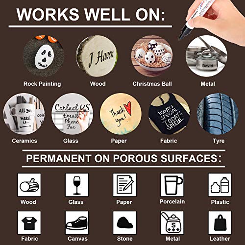 VHEONET Black Paint Markers Pens - Single Color 6 Pack Permanent Oil-Based Metallic Paint Pen, Medium Tip, Quick Dry and Waterproof Marker for Rock, Stone, Wood, Plastic, Glass, Mugs, Fabric, Canvas