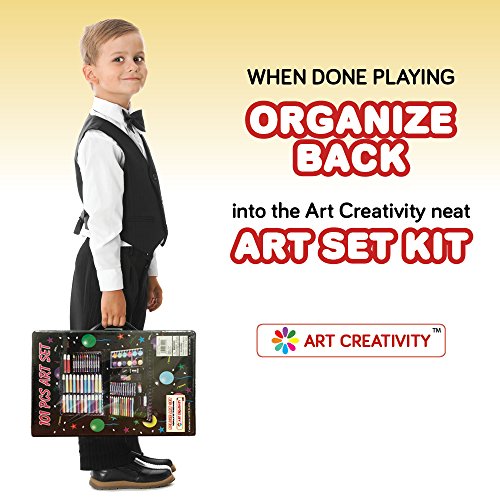 ArtCreativity Deluxe Art Kit For Kids Art Set- Beginners Supplies 101 Piece Artist Drawing Painting Kit with Coloring Book, Art And Craft Gift Set for Boys, Girls, Ages 6 7 8 9 10 11 12
