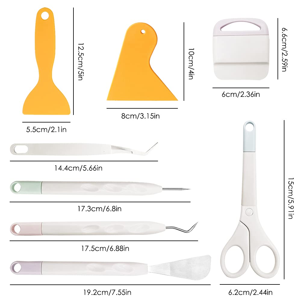 Weeding Tools for Vinyl, FineGood 8 PCS Weeding Tool Set Basic Craft Removal Kits Scissors Scraper Spatula Tweezers for Die Cut Cardstock Scrapbooking