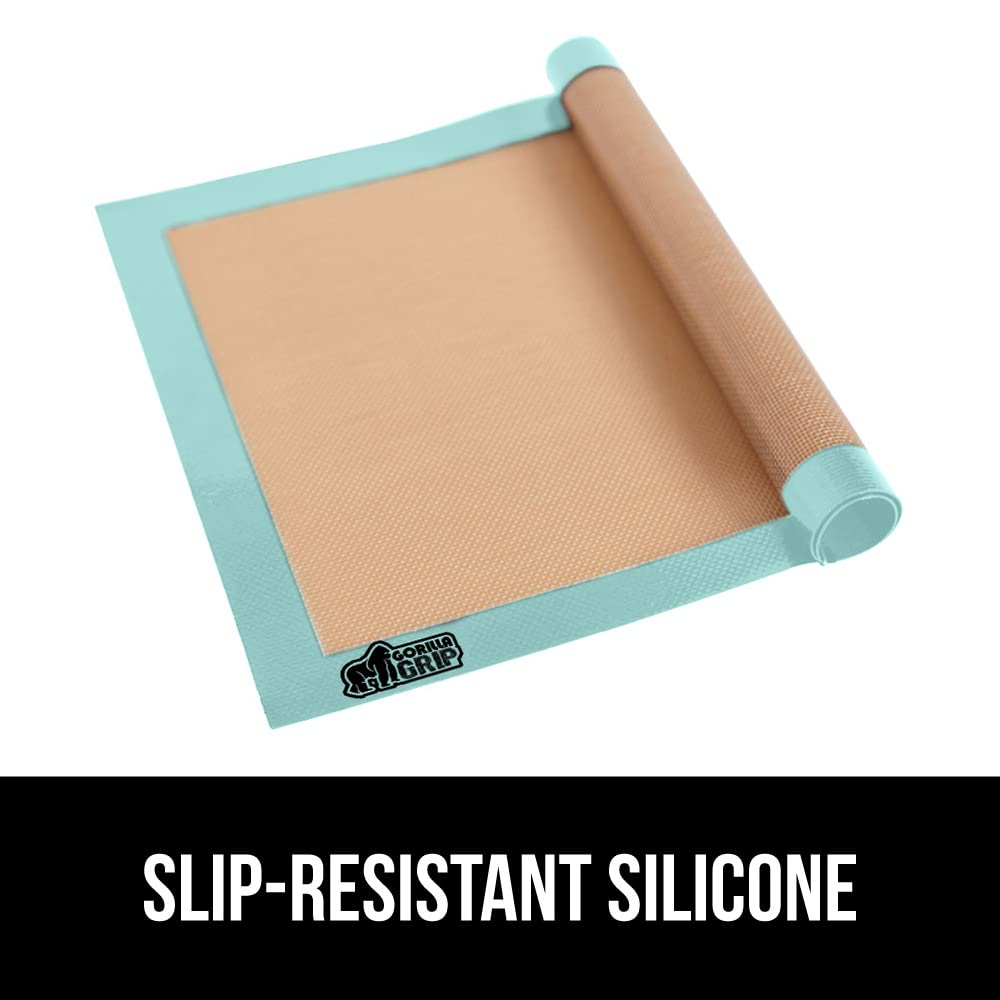 GORILLA GRIP Food Grade Reusable Nonstick Silicone Baking Mat, Oven Safe Cookie Sheet Liners, Up to 500 Degrees, No Mess Easy Clean Pastry Mats, Kitchen Essentials, 11.75x8.25 Quarter Sheet, 2PK, Mint