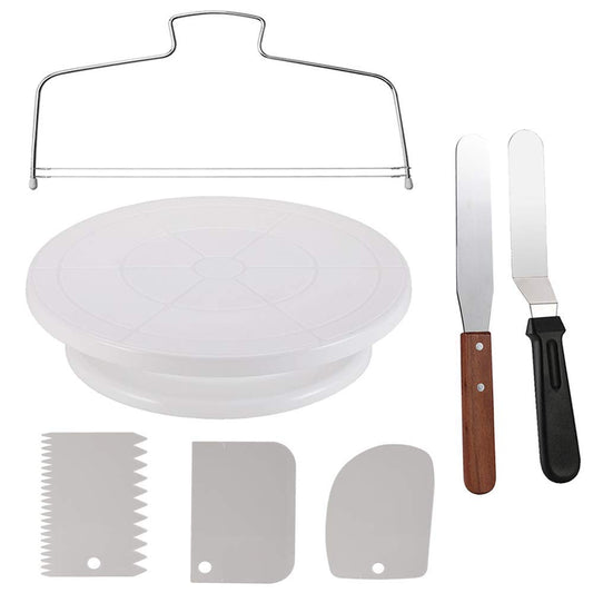 Cake Decorating Turntable,Cake Decorating Supplies with Decorating Comb/Icing Smoother(3pcs),2 Icing Spatula with Sided & Angled … (White/7pcs)