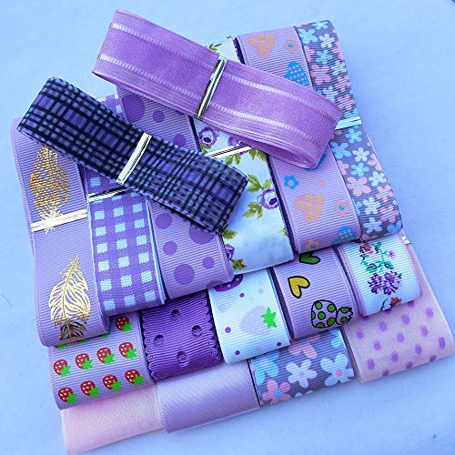 Libiline 17yards Assorted Purple Satin Organza Grosgrain Ribbon Craft DIY Packing Hair Bow Accessory (Purple)