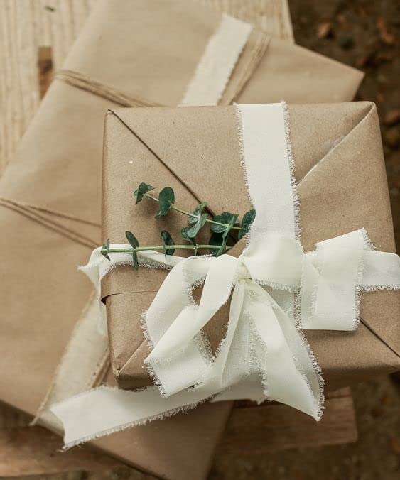 Christmas Chiffon Ribbon Handmade Frayed Fringe Sheer Boho Silk Ribbons for Gift Wrapping, Floral, Wedding Invitations, Bouquet, 1-1/2'' 5 Yards*4 Rolls