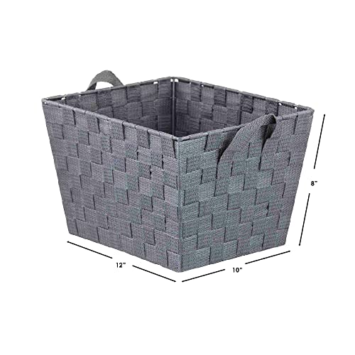 Home Basics Non-Woven Strap Handle Bin, Storage Basket Organizer, (Grey, Medium)