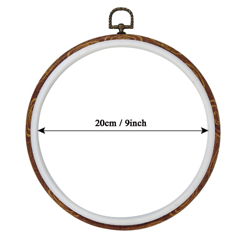 5 Pieces 8 Inch Round Embroidery Hoops, Imitated Wood Embroidery Hoop Frames for Display, Durable Cross Stitch Hoop for Hand Embroidery, Fabric Painting & Home Decorations