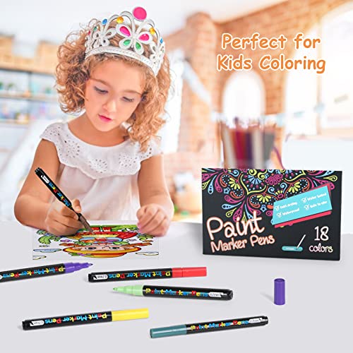 YUNISS 18 Colors Acrylic Paint Pens, Paint Markers for Rock Painting Wood Canvas Fabric Glass Ceramic Easter Eggs Pumpkin (0.7mm)