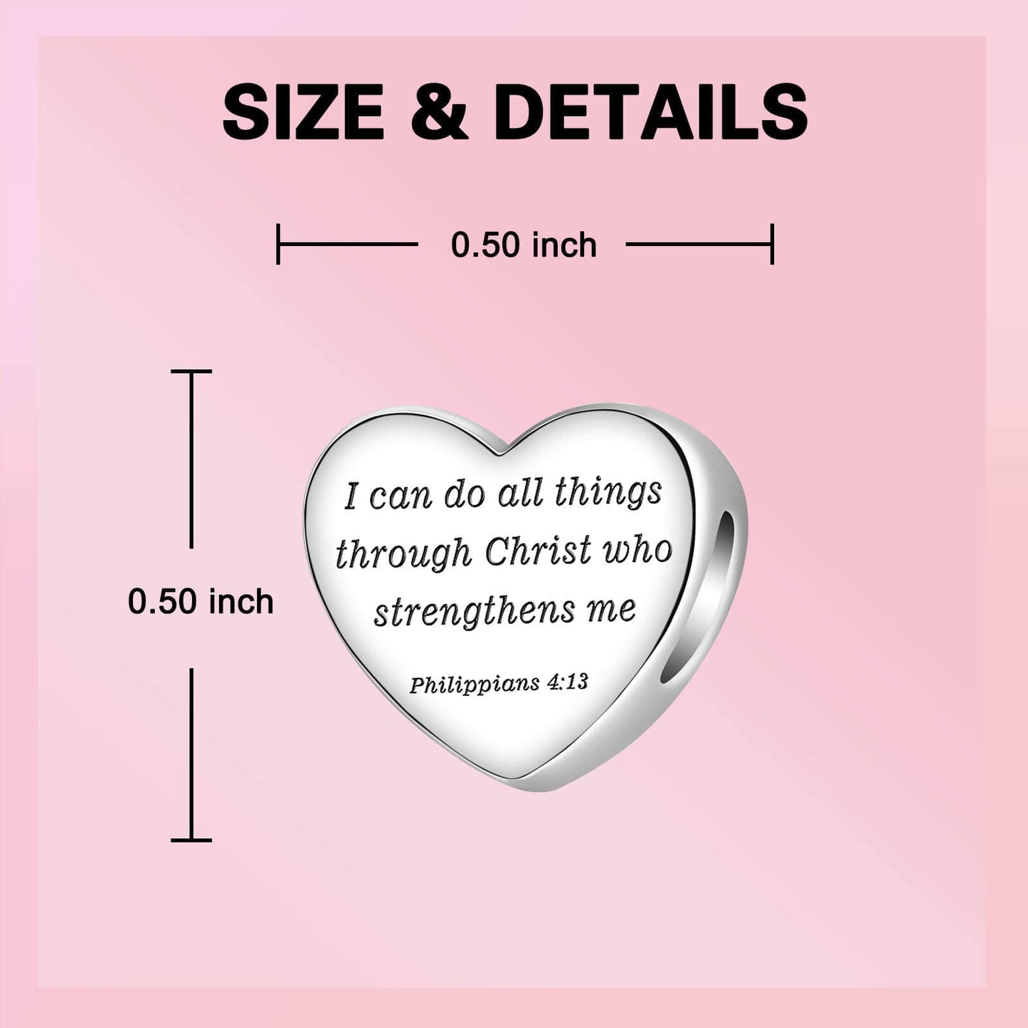 LUXILLA "I can do all things through Christ who strengthens me Philippians 4:13" Charm 925 Sterling Silver fits Bracelets Necklace Pendant Bead Charms Jewelry Gift for Women