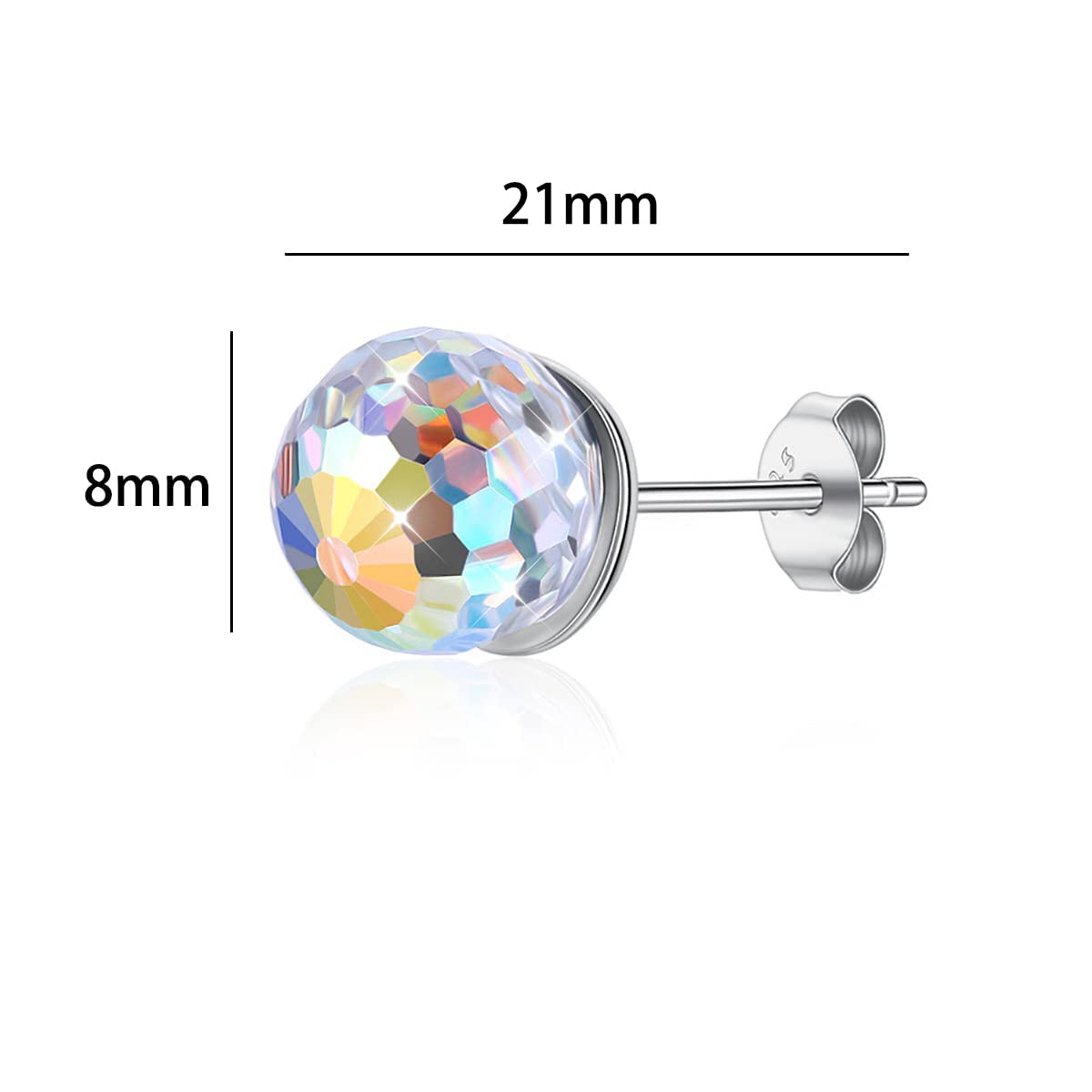 Austrian Crystal Earrings for Women 8MM Austrian Crystal Disco Ball Earrings for Women Disco Earrings Iridescent Earrings Crystals Stud Earrings Hypoallergenic Earrings Disco Jewelry for Women