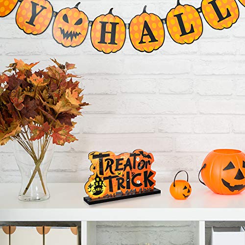 Blulu 3 Happy Halloween Table Decorations, Pumpkin Table Centerpieces Boo Sign Wooden Candy Day for Halloween Party Dinner Coffee Table Topper Tier Tray Room Decor, 7.87 x 4.72 Inch