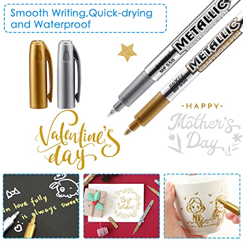 LOONENG Gold and Silver Marker Metallic, Fine Point Gold and Silver Markers Permanent Metallic for Artist Illustration, Crafts, Gift Card Making, Scrapbooking, Fabric, DIY Photo Album, 8 Count