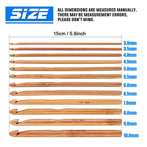 Glarks 24Pcs Crochet Hooks Set, 15Pcs 3 to 25 mm Wooden Bamboo Crochet Needle Knitting Hooks with 9Pcs 2 to 10 mm Aluminum 2-10 mm Handle Crochet Hooks for Sweater Hat Scarve Glove Knitted Weaving