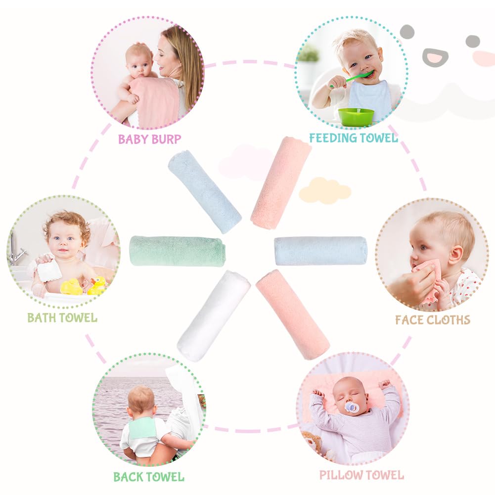 Cloths, Super Soft & Highly Absorbent Coral Fleece, 20 x 10 Inch Gentle & Large Burp Rugs for Baby Sensitive Skin - Burping Cloths for Newborn Essential, 8 Pack