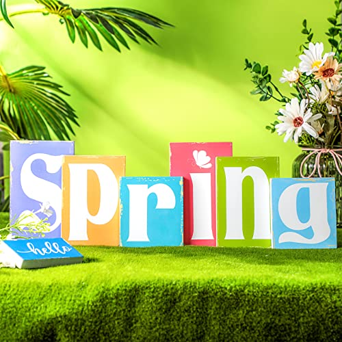 7 Pieces Summer Table Decorations Summer Wooden Sign Decorations for Home Rustic Wood Block Sign Tiered Tray Decor for Kitchen Shelf Home Farmhouse Seasonal Decor(Rustic Style)