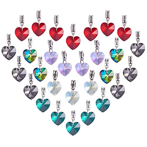 PH PandaHall 6 Colors Heart Glass Charms 30pcs Faceted Heart Pendants Valentine Charms Crystal Dangle Charms with Bail Hanger Large Hole Beads for Wedding Mother Necklace Bracelets Making, Hole: 5mm