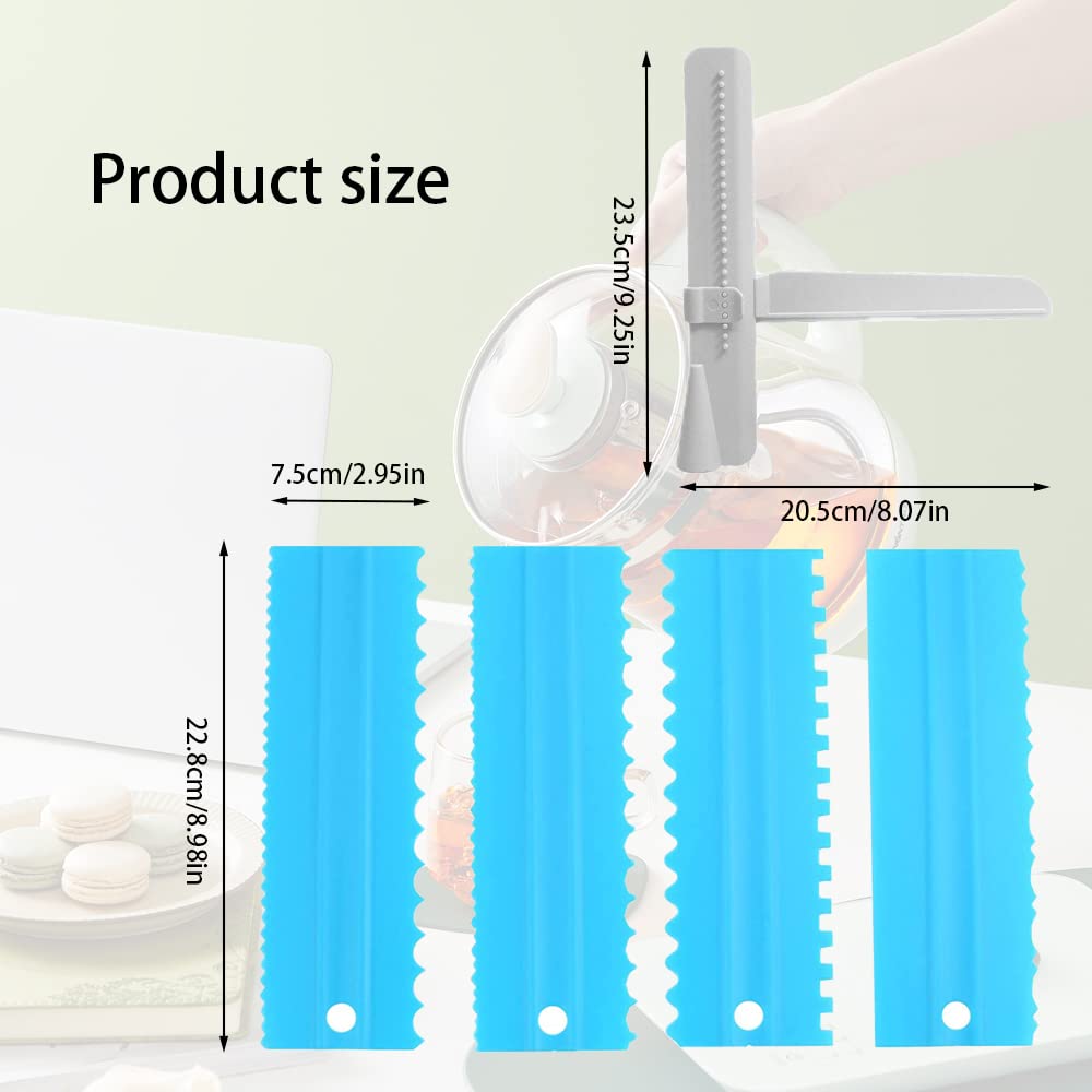 Adjustable Cake Scraper Smoother Tool,Cake Scraper Set,Double Sided Patterned Edge Smoothe Plastic Sawtooth Comb,Bench Scraper For Cake Decorating,Baking,cream Icing Smoother(4+1Pack)(Blue,White)