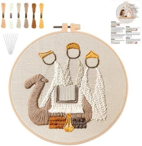 Nativity Scene Embroidery kit,Christmas Cross Stitch Kits,DIY Embroidery Kit for Adults with Pattern,Cotton Threads,Needles,Instruction,20cm Hoop,for Decor Home Room (King)