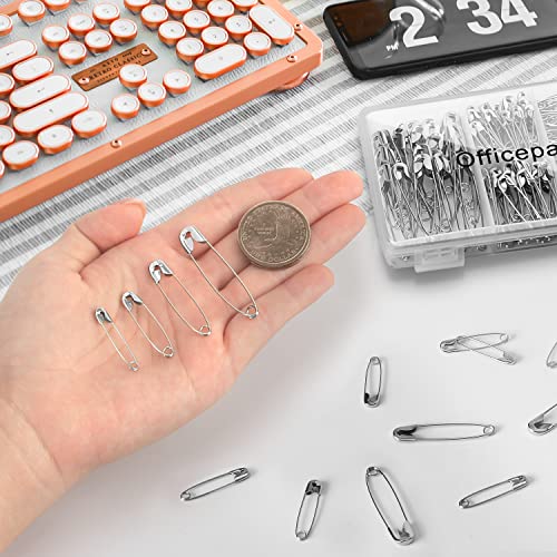 Officepal Premium Quality 4-Size Pack of Safety Pins- Top 250-Count – Durable, Rust-Resistant Nickel Plated Steel Set- Best Sewing Accessories Kit for Baby Clothing, Crafts, Arts (4-Size in 1 No.001)