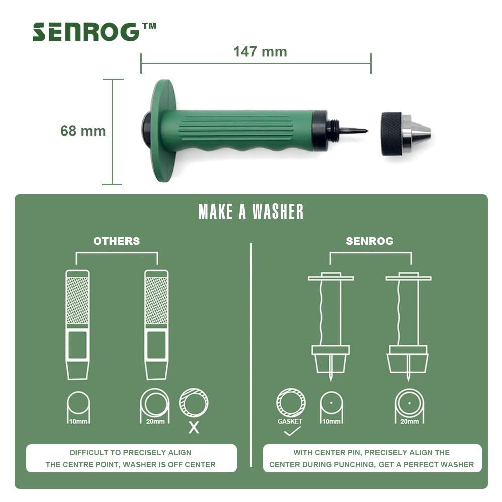 SENROG 12 in 1 Gasket Punch Set with Sharp Leather Hole Punches, Hollow Punch Set for Leather, 3/16'' to 1-1/4'' Hole Punch Kit with Handle