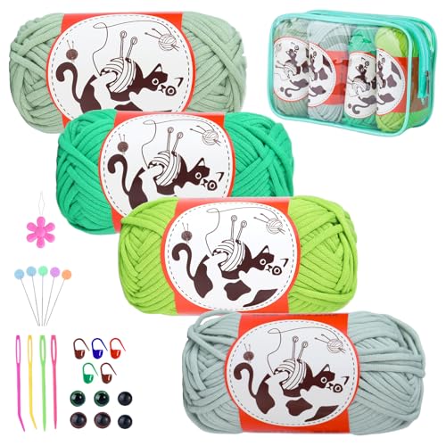 Fedmut Beginner Crochet Yarn, 4x50g /218 Yard Easy Yarn Crochet Knitting Yarn for Beginners with Easy-to-See Stitches, Yarn for Crocheting Bag, Keychain, Flower, Animal