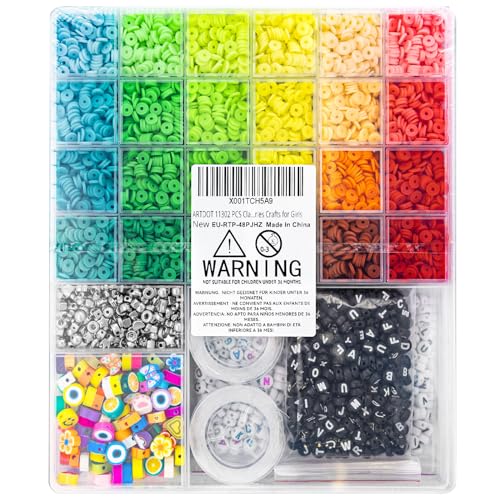 ARTDOT 10982 PCS Clay Beads for Friendship Bracelets Making Kit, 48 Rainbow Colors Jewelry Making Supplies Heishi Beads with Elastic String and Organizer Gifts