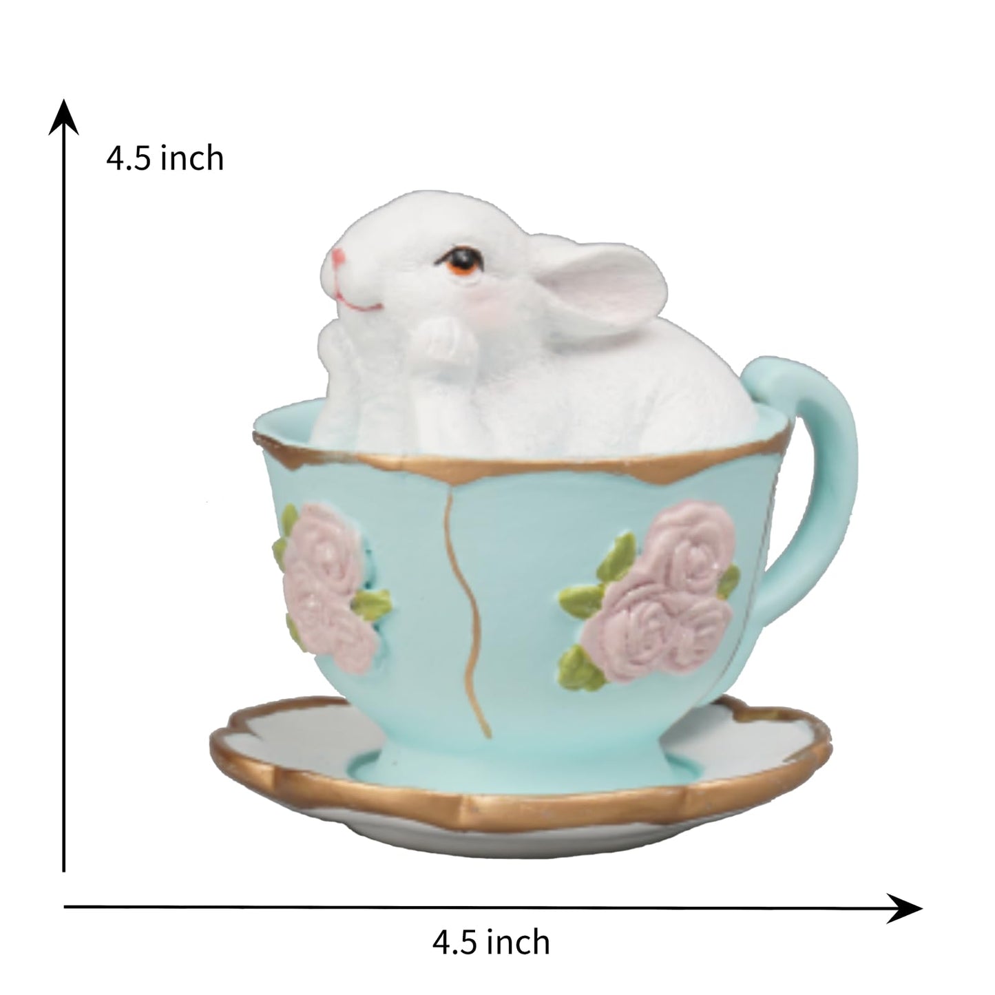 Easter Bunny Decorations Rabbit-Figurine Easter-Gift - Spring Bunny Statues Table Centerpieces Rabbits in Blue Cup Rabbits Sulpture for Indoor Home Farmhouse Decor 3.25*2.75*3 inch Newman House Studio