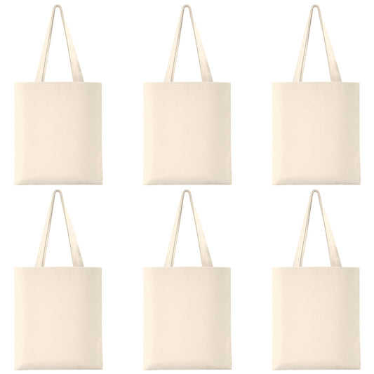6 Pack Cotton Tote Bag Blank Canvas Bag Reusable Grocery Shopping Bags, Suitable for DIY Craft, Grocery, Shopping, Drawing, Promotion, Gift, Advertising, Activity
