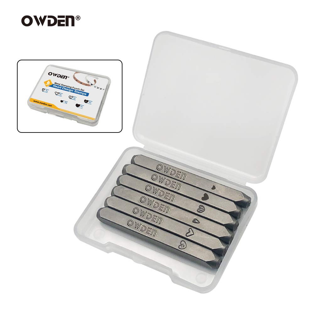 OWDEN Jewelry metal stamps set,6pcs Heart (Love) metal design stamps，6 styles Steel stamp heart punch,metal love stmaps for jewelry working,Metal blank bangle stamps