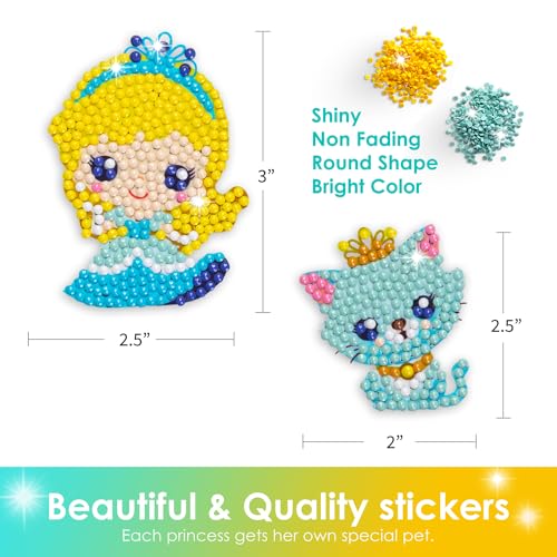Halmolife 5D Diamond Painting Stickers Kits for Kids and Adult Beginners Gem Paint by Numbers Diamonds Arts for Boys and Girls Ages 6 7 8-12 DIY Princesses kit with Dots Gifts for Kid
