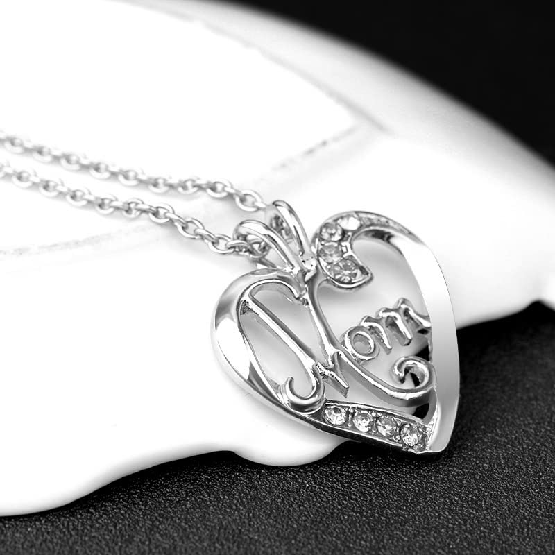 Mom Christmas Gifts Necklace - Mother Heart Pendant Necklace Mothers Day Necklace for Women from Daughter Son White