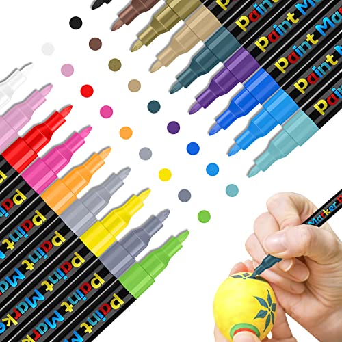 YUNISS 18 Colors Acrylic Paint Pens, Paint Markers for Rock Painting Wood Canvas Fabric Glass Ceramic Easter Eggs Pumpkin (0.7mm)