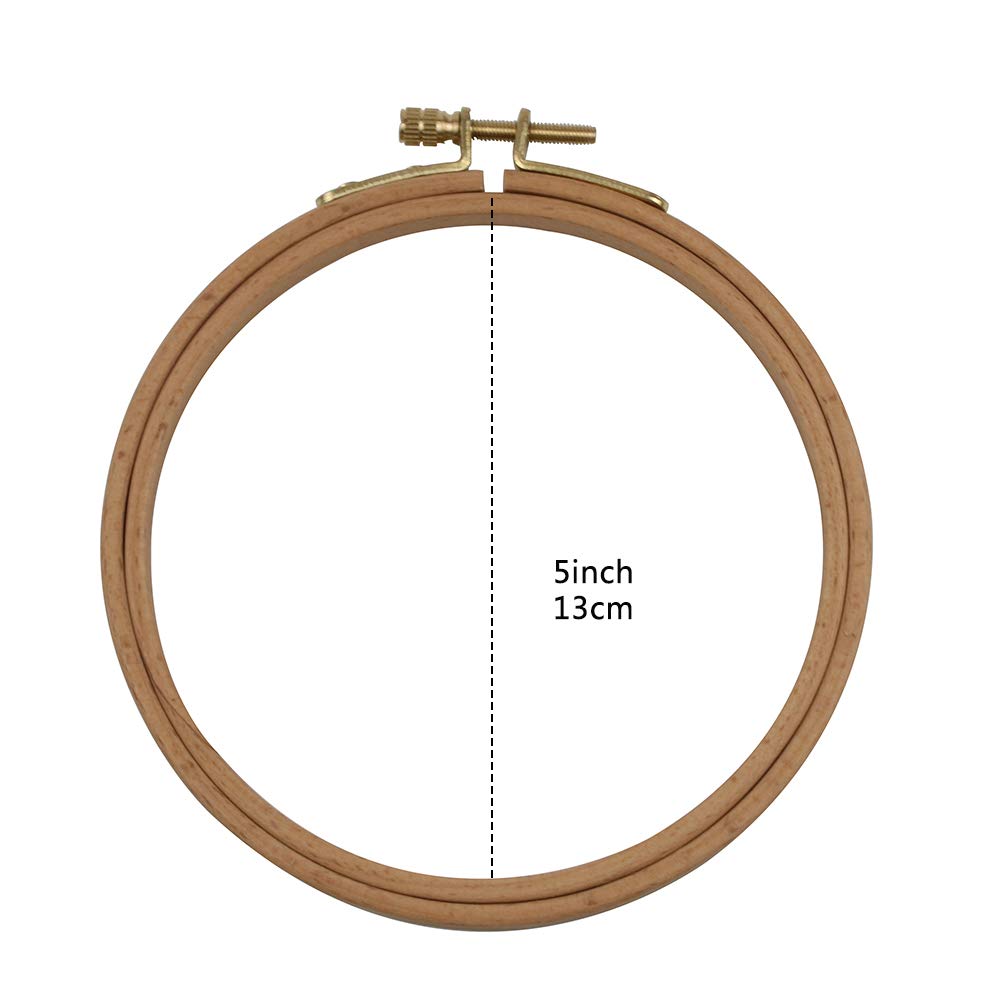 2 Pack 5 Inch Embroidery Hoop, Guofa 13CM Beech Wood Cross Stitch Hoops, Hanging Embroidery Frame Hoop for Decoration