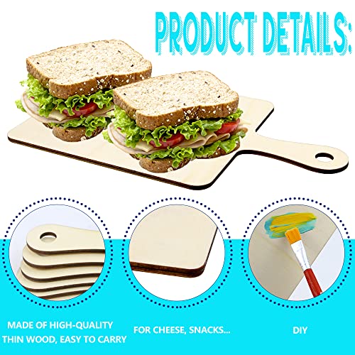 16 Pack Unfinished Wood Cutting Board Craft with Handle, Wooden Paddle Cheese Bread Board Set Chopping Board Serving Tray for Craft DIY Christmas Home Kitchen Cooking Decor (9.4" x 5.5")