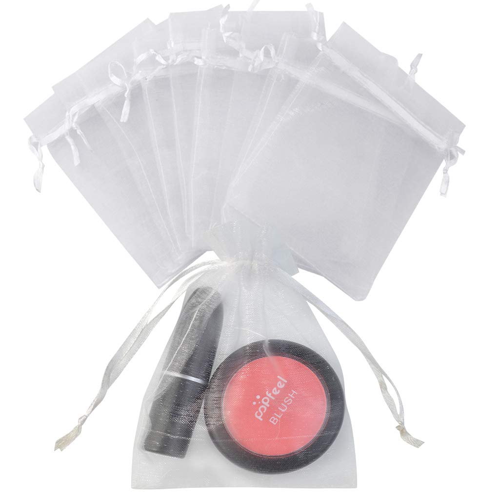 Tojwi 50pcs Organza Bags-Mix Color 3.54''x4.33''(9x11cm) Satin Drawstring Organza Pouch Wedding Party Favor Gift Bag Jewelry Watch Bags (White)