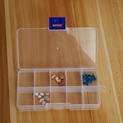 UTENEW Plastic Jewelry Organizer Box Clear Storage Bead Case for Little Crafts/Arts 2 Pack Container with 10 Grids, Small