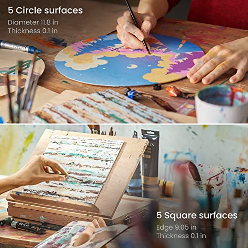 ARTEZA MDF Wood Slices, Set of 10, 5 x 11.8-Inch Circles and 5 x 9.05-Inch Squares, Unfinished Wooden Pieces for DIY Craft and Art Projects