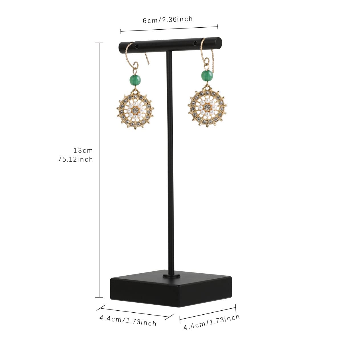 GemeShou Black earring T Stand, Metal Earring Display stand for selling, Small Jewelry earring storage organizer, Mini earring holder for online Photography Props【Black-Square Base Height 5.1 inch】