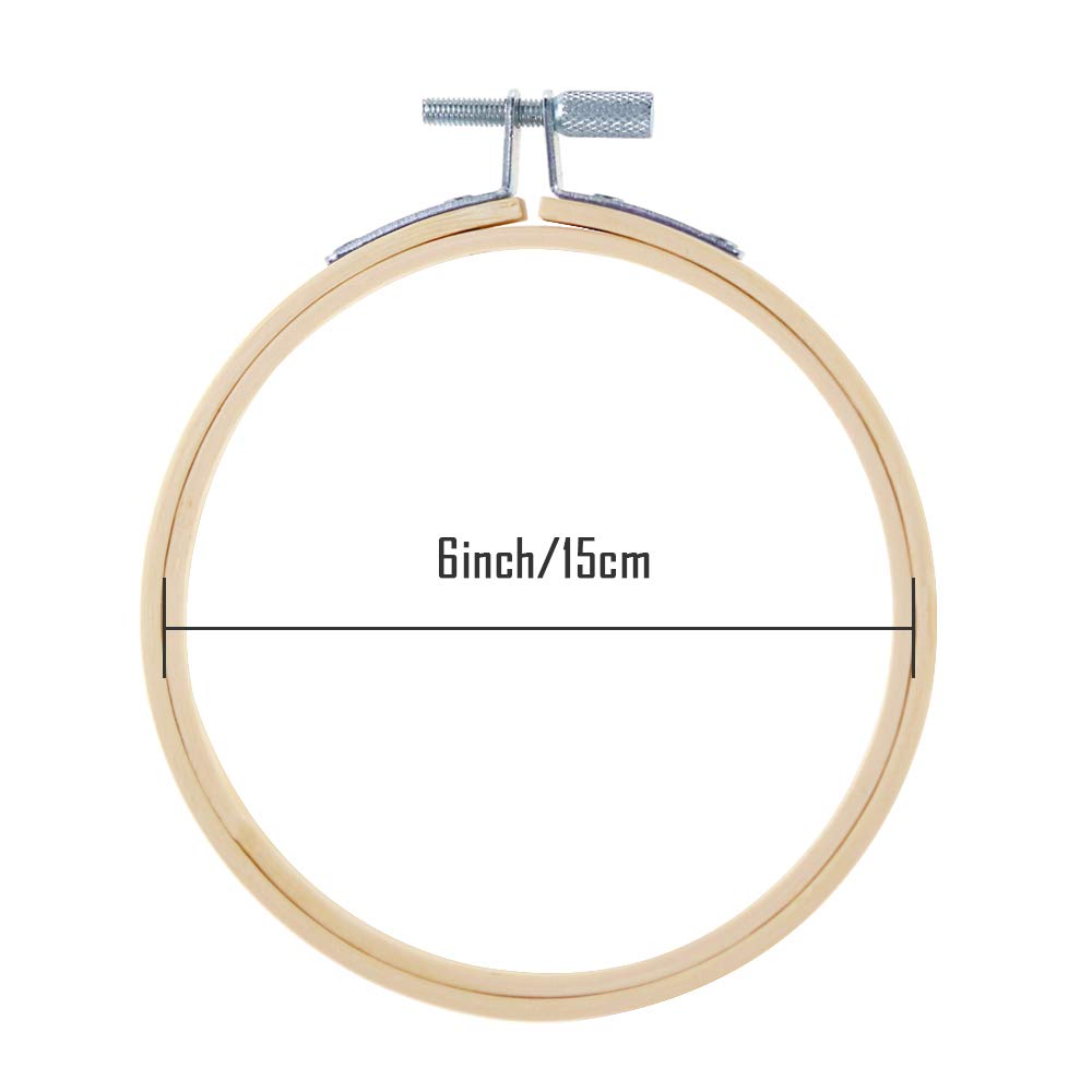 6 Pieces 6 inch/ 15cm Round Embroidery Hoops Bamboo Circle Cross Stitch Hoop Rings for Craft Sewing